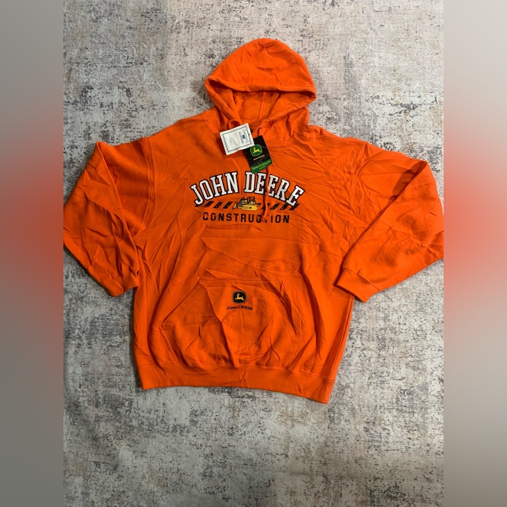 Vintage NWT John Deere Construction Orange sz L Hoodie